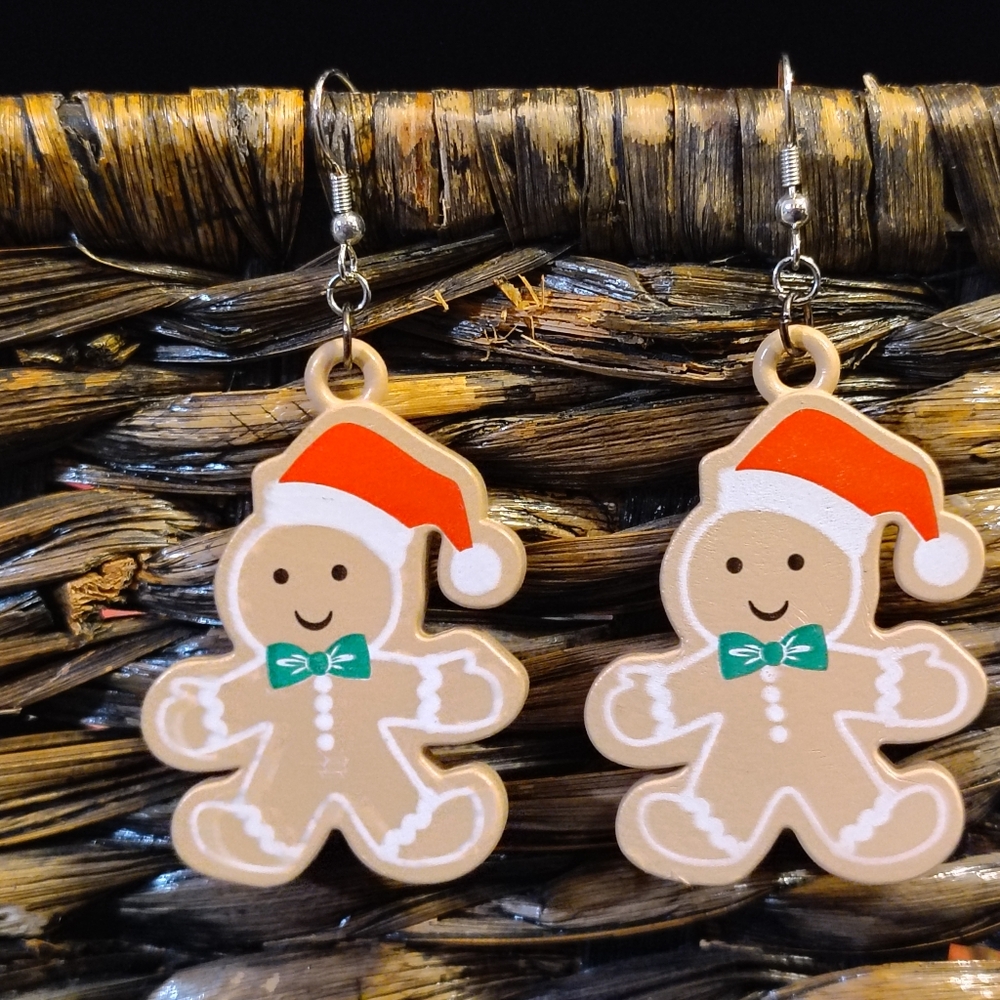 Handmade Gingerbread Men Earrings | Nickel-Free | Holiday Christmas Jewelry